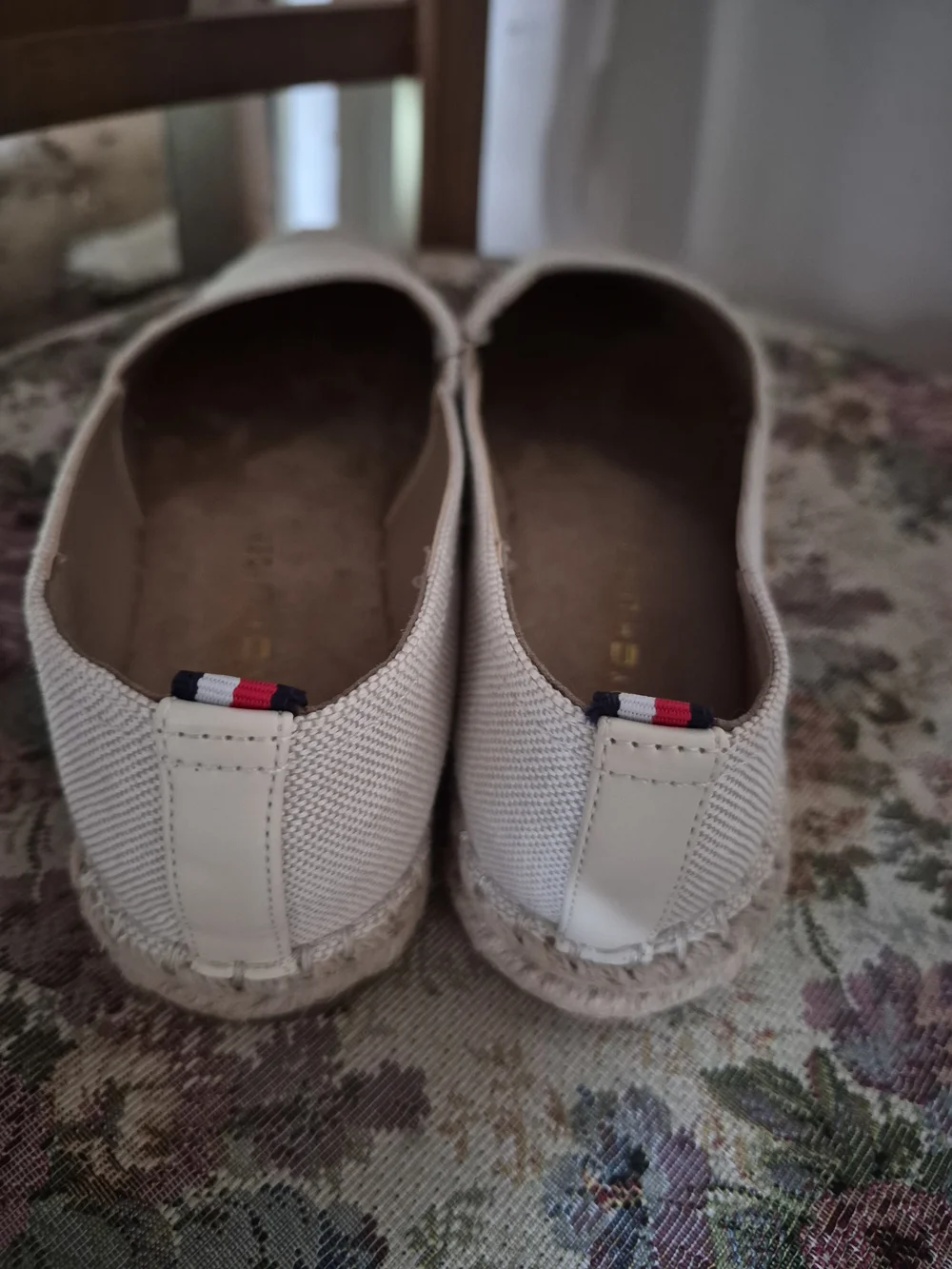 Tommy Hilfiger Cream Canvas Espadrilles with Navy & Red Stripe Heel Tab